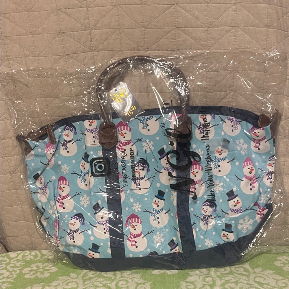 Blue Snowman Tote Bag NEW